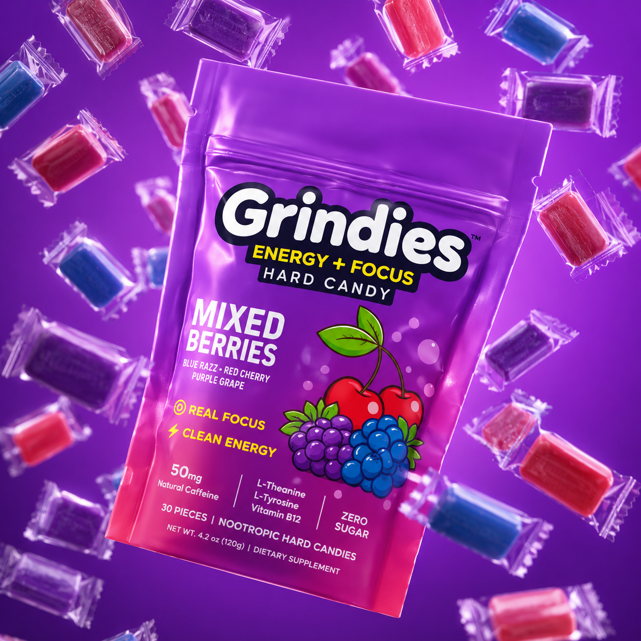 Grindies Energy & Focus Hard Candy
