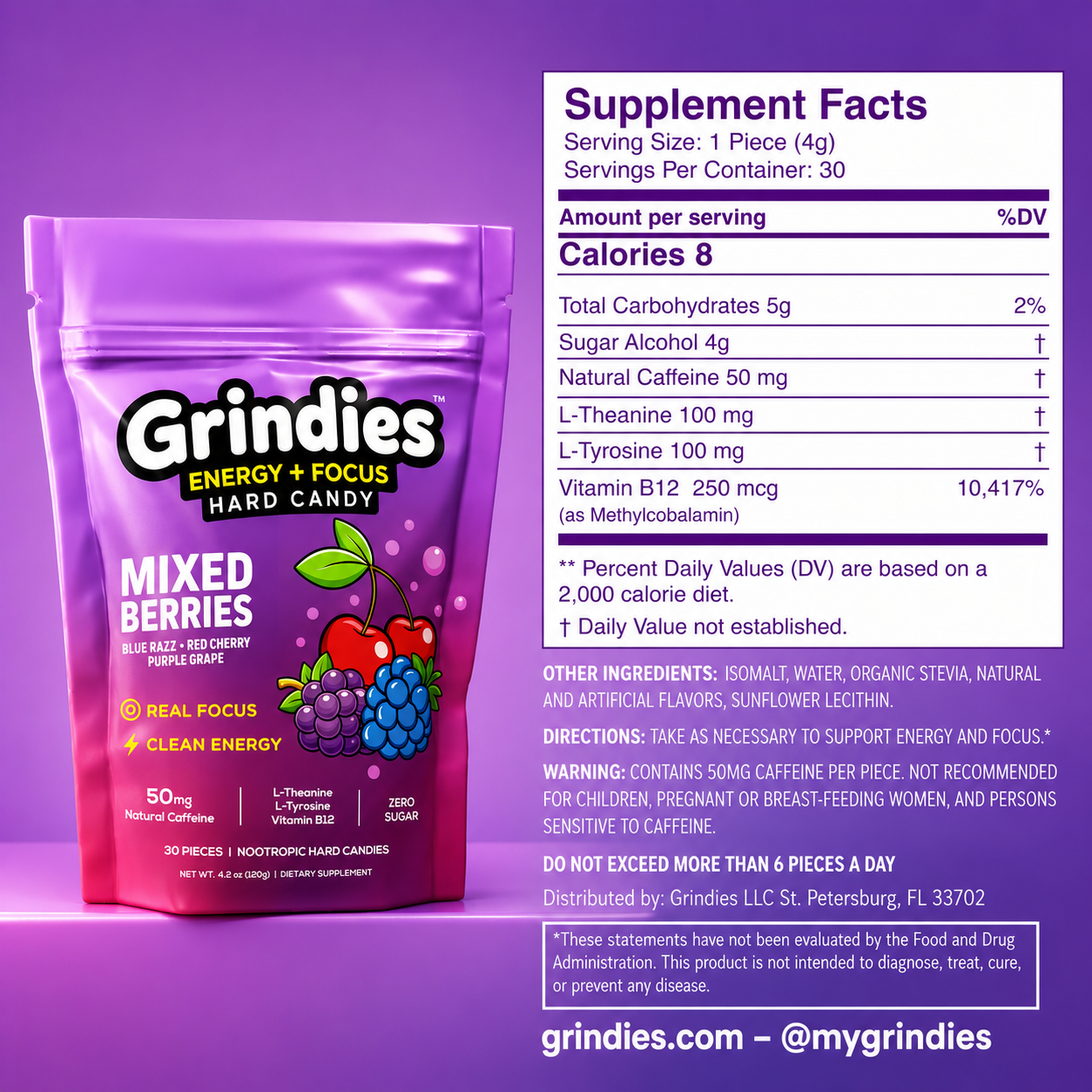 Grindies Energy & Focus Hard Candy